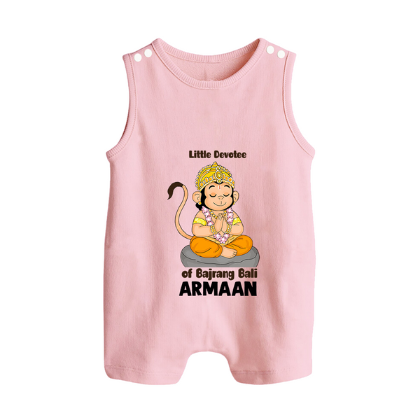 Little Devotee of Bajrang Bali – Personalized Baby Romper Suit - BABY PINK - New Born (Chest 18")