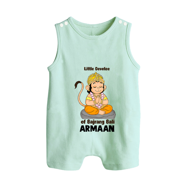 Little Devotee of Bajrang Bali – Personalized Baby Romper Suit - MINT GREEN - New Born (Chest 18")