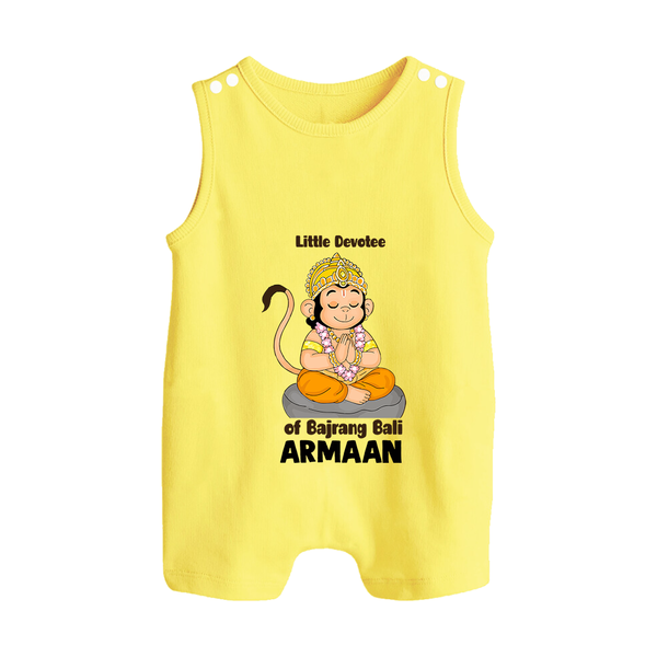 Little Devotee of Bajrang Bali – Personalized Baby Romper Suit - PASTEL YELLOW - New Born (Chest 18")
