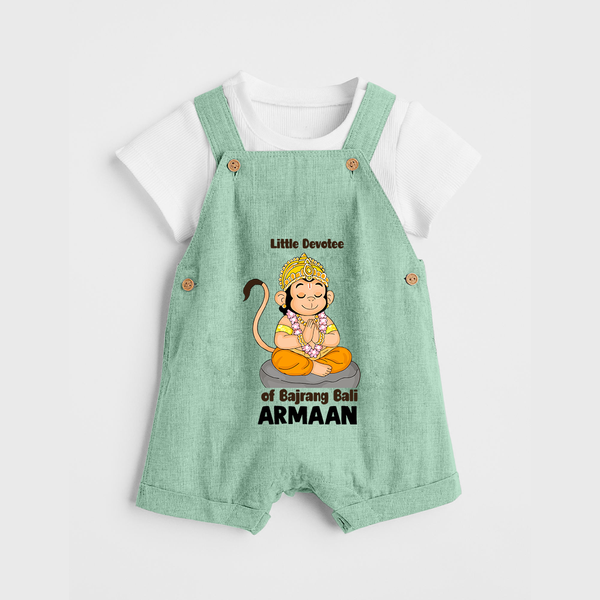 Little Devotee of Bajrang Bali – Personalized Baby Dungaree - MINT GREEN - 0 - 5 Months Old (Chest 18")