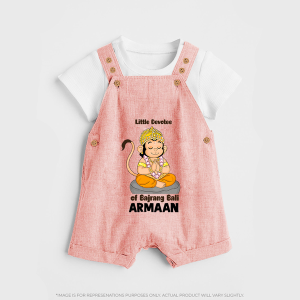 Little Devotee of Bajrang Bali – Personalized Baby Dungaree - PEACH - 0 - 5 Months Old (Chest 18")