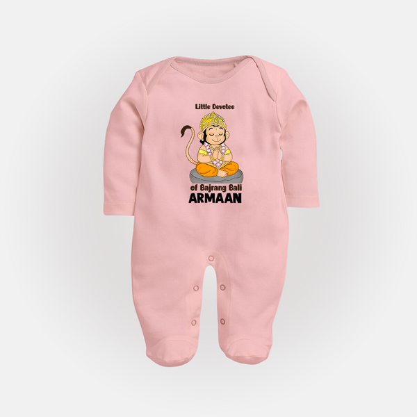 Little Devotee of Bajrang Bali – Personalized Baby Fullbody Suit - BABY PINK - New Born (Chest 7.5")