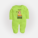 Little Devotee of Bajrang Bali – Personalized Baby Fullbody Suit - LIME GREEN - New Born (Chest 7.5")
