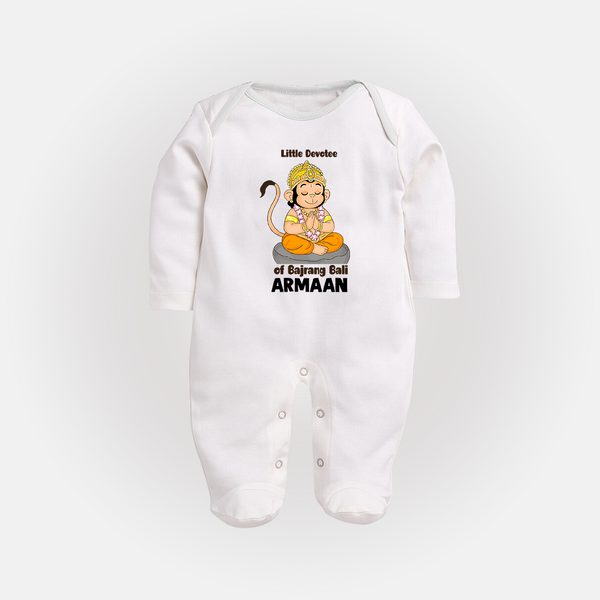 Little Devotee of Bajrang Bali – Personalized Baby Fullbody Suit - WHITE - New Born (Chest 7.5")