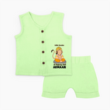 Little Devotee of Bajrang Bali – Personalized Baby Jabla Set - PASTEL GREEN - 0 - 3 Months Old (Chest 9.8")