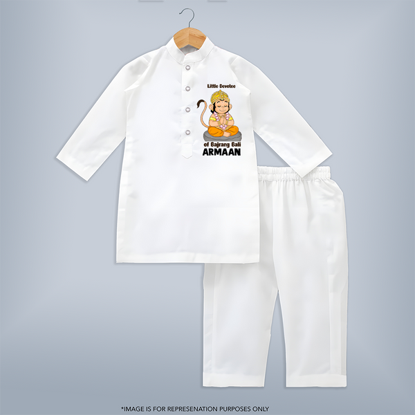 Little Devotee of Bajrang Bali – Personalized   Kurta - WHITE - 3 - 6 Months Old (Chest 24", Kurta Length 14'', Waist 19", Pant Length 14")