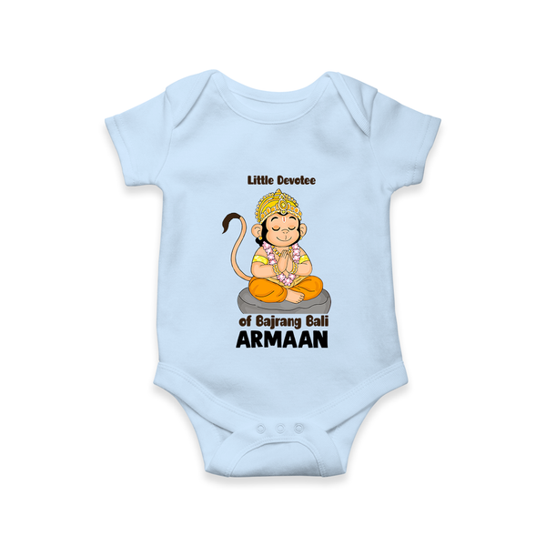 Little Devotee of Bajrang Bali – Personalized Baby Romper - BABY BLUE - New Born (Chest 14")