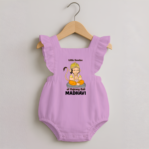 Little Devotee of Bajrang Bali – Personalized   Romper Frock - BABY PINK - 0 - 3 Months Old (Chest 19")