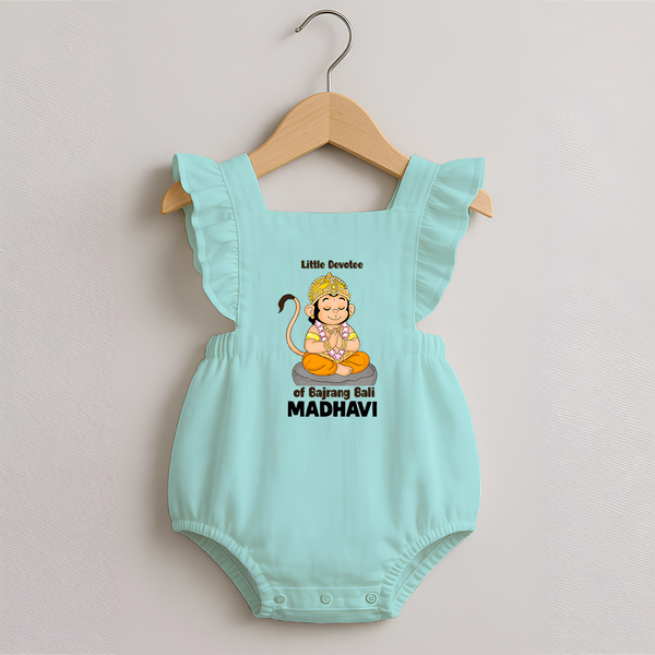 Little Devotee of Bajrang Bali – Personalized   Romper Frock - MINT GREEN - 0 - 3 Months Old (Chest 19")