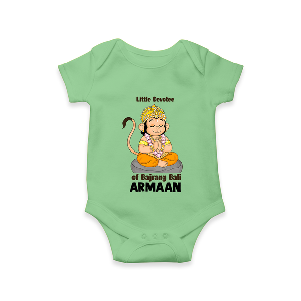 Little Devotee of Bajrang Bali – Personalized Baby Romper - GREEN - New Born (Chest 14")