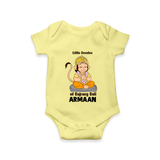 Little Devotee of Bajrang Bali – Personalized Baby Romper - PASTEL YELLOW - New Born (Chest 14")