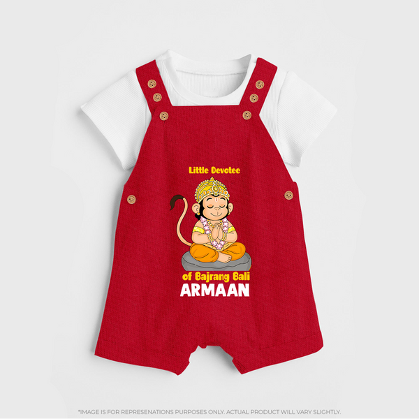 Little Devotee of Bajrang Bali – Personalized Baby Dungaree - RED - 0 - 5 Months Old (Chest 18")