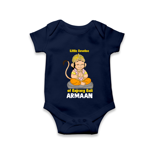 Little Devotee of Bajrang Bali – Personalized Baby Romper - NAVY BLUE - New Born (Chest 14")