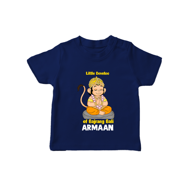 Little Devotee of Bajrang Bali – Personalized Baby T-Shirt - NAVY BLUE - 0-5 Months Old (Chest 17")