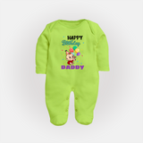 Happy Birthday Dad Baby Sleep Suit/Full Sleeve Romper | Cotton Jumpsuit/Bodysuit for Newborns - LIME GREEN - New Born (Chest 7.5")