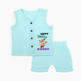 Happy Birthday Dad Baby Jabla Set |  Cotton Jabla Set for Newborns - BABY BLUE - 0 - 3 Months Old (Chest 9.8")
