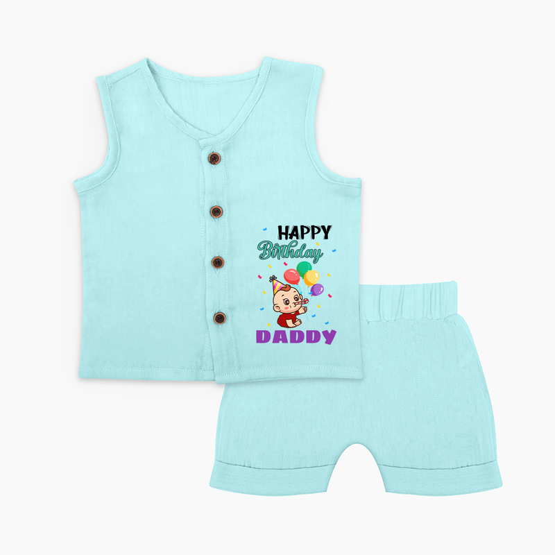 Happy Birthday Dad Baby Jabla Set |  Cotton Jabla Set for Newborns - BABY BLUE - 0 - 3 Months Old (Chest 9.8")