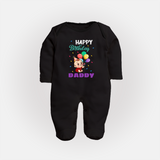 Happy Birthday Dad Baby Sleep Suit/Full Sleeve Romper | Cotton Jumpsuit/Bodysuit for Newborns - BLACK - New Born (Chest 7.5")