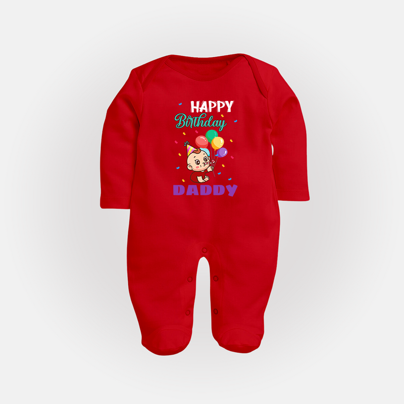 "Happy Birthday Dad - Adorable Baby Sleep Suit That Melts DadÕs Heart" - RED - New Born (Chest 7.5")