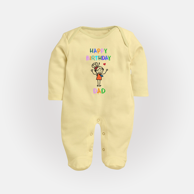 "Celebrate DadÕs Big Day With This Cute Birthday Baby Sleep Suit!" - PASTEL YELLOW - New Born (Chest 7.5")