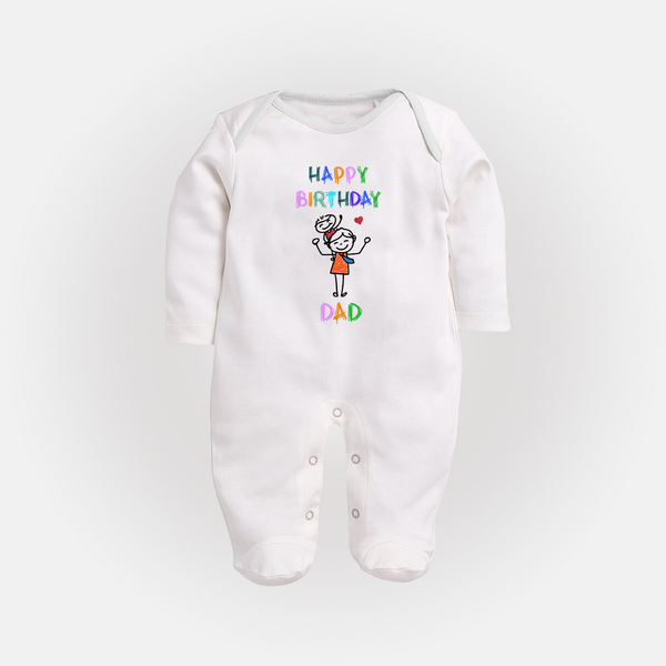 "Celebrate DadÕs Big Day With This Cute Birthday Baby Sleep Suit!" - WHITE - New Born (Chest 7.5")