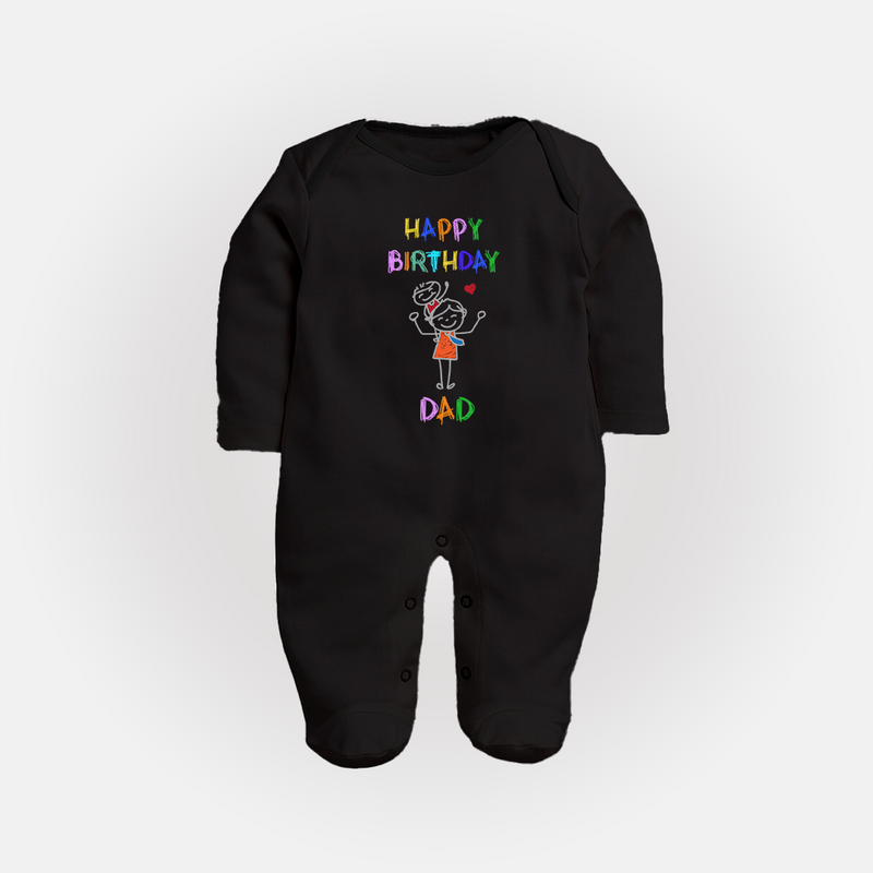 Sleep Suit/Full Sleeve Romper for Daddy's Birthday | Cute Gift from Baby - BLACK - New Born (Chest 7.5")