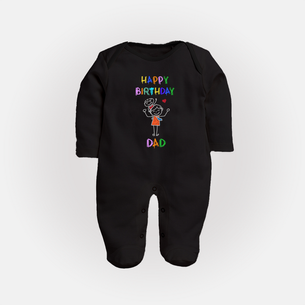 Sleep Suit/Full Sleeve Romper for Daddy's Birthday | Cute Gift from Baby - BLACK - New Born (Chest 7.5")