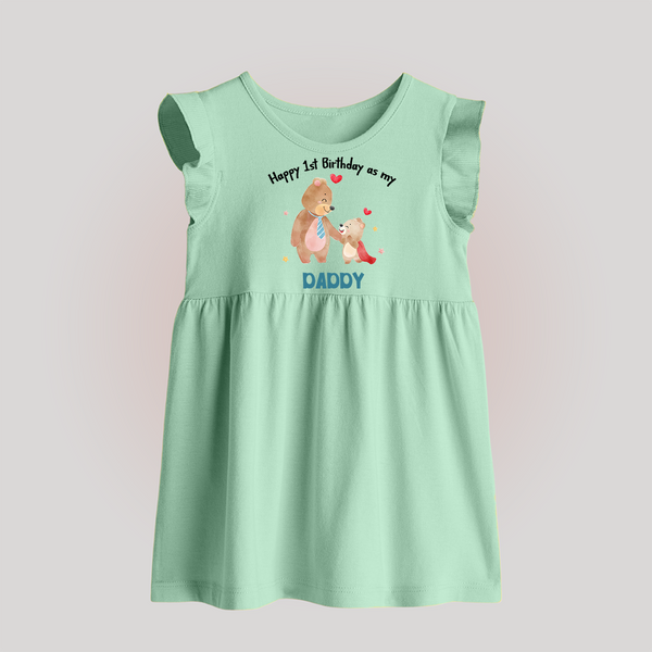 1st Birthday Wish to Dad from Baby | Printed Baby Frock - MINT GREEN - 0 - 3 Months Old (Chest 17")