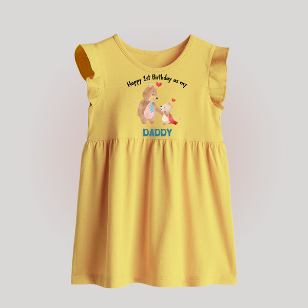 1st Birthday Wish to Dad from Baby | Printed Baby Frock - PASTEL YELLOW - 0 - 3 Months Old (Chest 17")