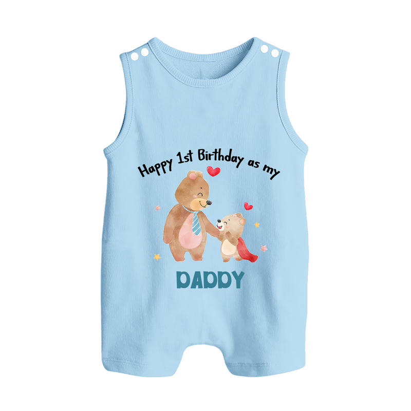 1st Birthday Wish to Dad from Baby | Printed Romper/Sleeveless Romper - BABY BLUE - 0 - 5 Months Old (Chest 18")
