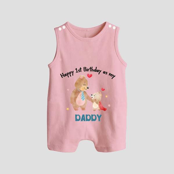 1st Birthday Wish to Dad from Baby | Printed Romper/Sleeveless Romper - BABY PINK - 0 - 5 Months Old (Chest 18")