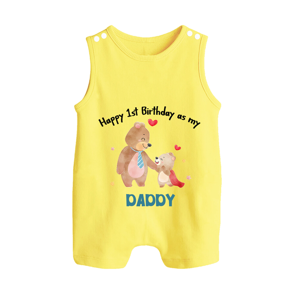 1st Birthday Wish to Dad from Baby | Printed Romper/Sleeveless Romper - PASTEL YELLOW - 0 - 5 Months Old (Chest 18")