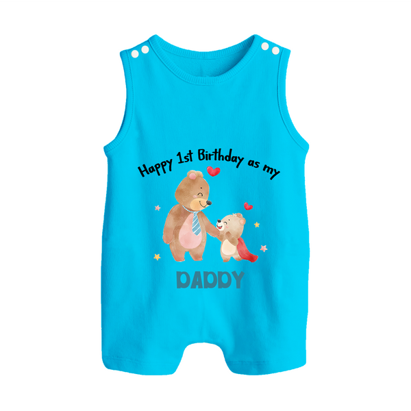1st Birthday Wish to Dad from Baby | Printed Romper/Sleeveless Romper - SKY BLUE - 0 - 5 Months Old (Chest 18")