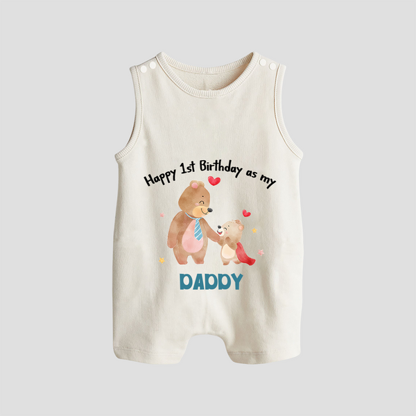 1st Birthday Wish to Dad from Baby | Printed Romper/Sleeveless Romper - WHITE - 0 - 5 Months Old (Chest 18")
