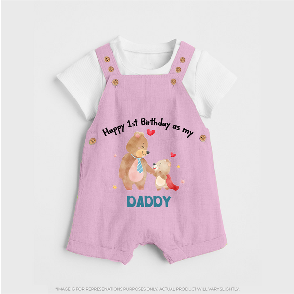 1st Birthday Wish to Dad from Baby | Printed Dungaree Set - BABY PINK - 0 - 5 Months Old (Chest 18")