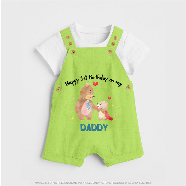 1st Birthday Wish to Dad from Baby | Printed Dungaree Set - GREEN - 0 - 5 Months Old (Chest 18")