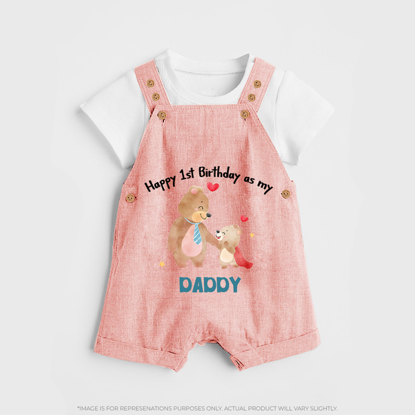 1st Birthday Wish to Dad from Baby | Printed Dungaree Set - PEACH - 0 - 5 Months Old (Chest 18")