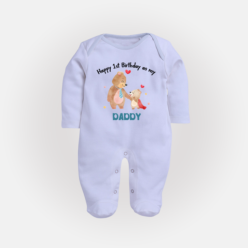 1st Birthday Wish to Dad from Baby | Printed Sleep Suit/Full Sleeve Romper - BABY BLUE - New Born (Chest 7.5")