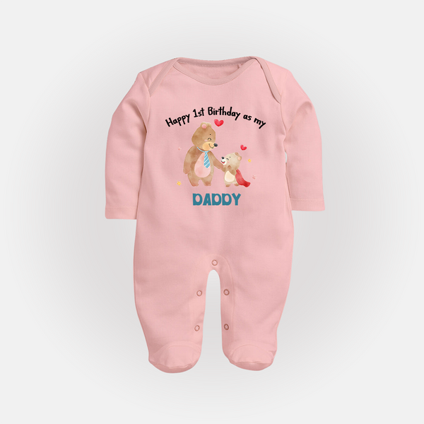 1st Birthday Wish to Dad from Baby | Printed Sleep Suit/Full Sleeve Romper - BABY PINK - New Born (Chest 7.5")