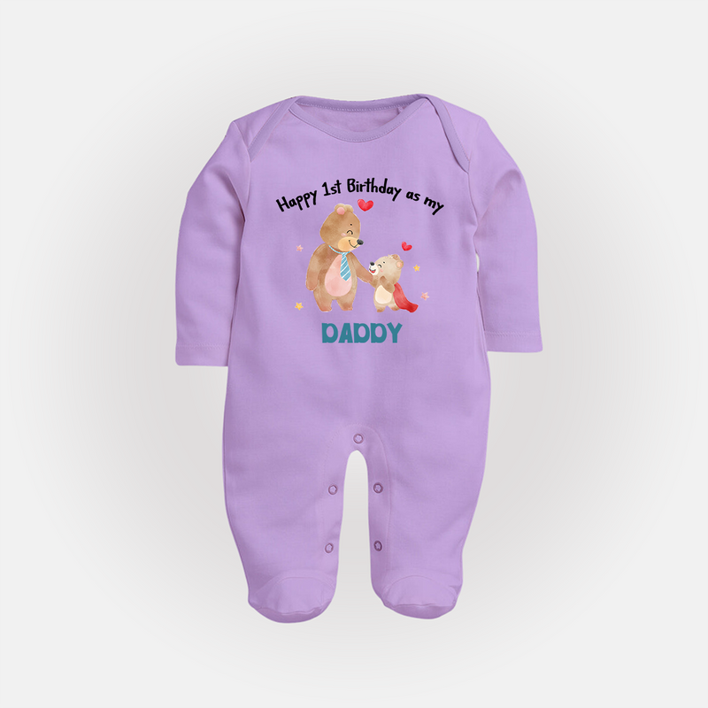 1st Birthday Wish to Dad from Baby | Printed Sleep Suit/Full Sleeve Romper - LILAC - New Born (Chest 7.5")