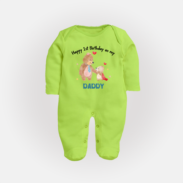 1st Birthday Wish to Dad from Baby | Printed Sleep Suit/Full Sleeve Romper - LIME GREEN - New Born (Chest 7.5")