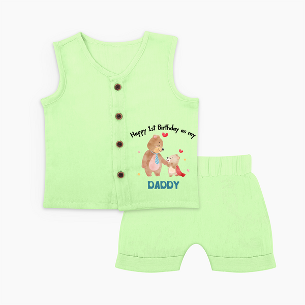 1st Birthday Wish to Dad from Baby | Printed Jabla Set - PASTEL GREEN - 0 - 3 Months Old (Chest 9.8")