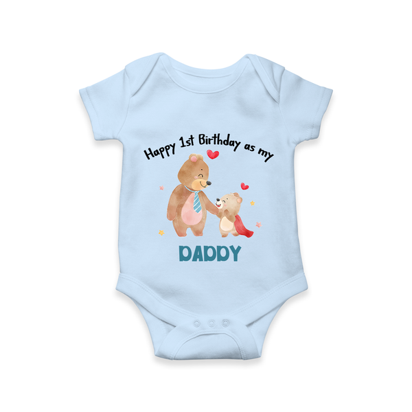 1st Birthday Wish to Dad from Baby | Printed Romper/Onesie - BABY BLUE - 0 - 3 Months Old (Chest 16")