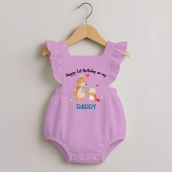 1st Birthday Wish to Dad from Baby | Printed Romper Frock - BABY PINK - 0 - 3 Months Old (Chest 19")