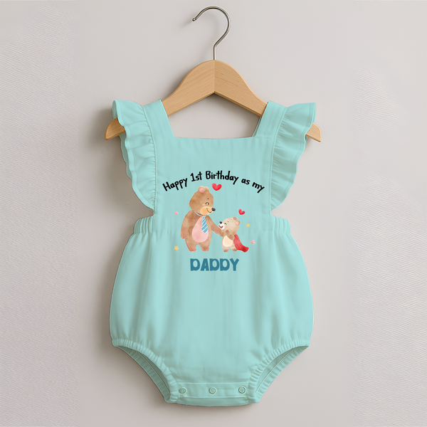 1st Birthday Wish to Dad from Baby | Printed Romper Frock - MINT GREEN - 0 - 3 Months Old (Chest 19")