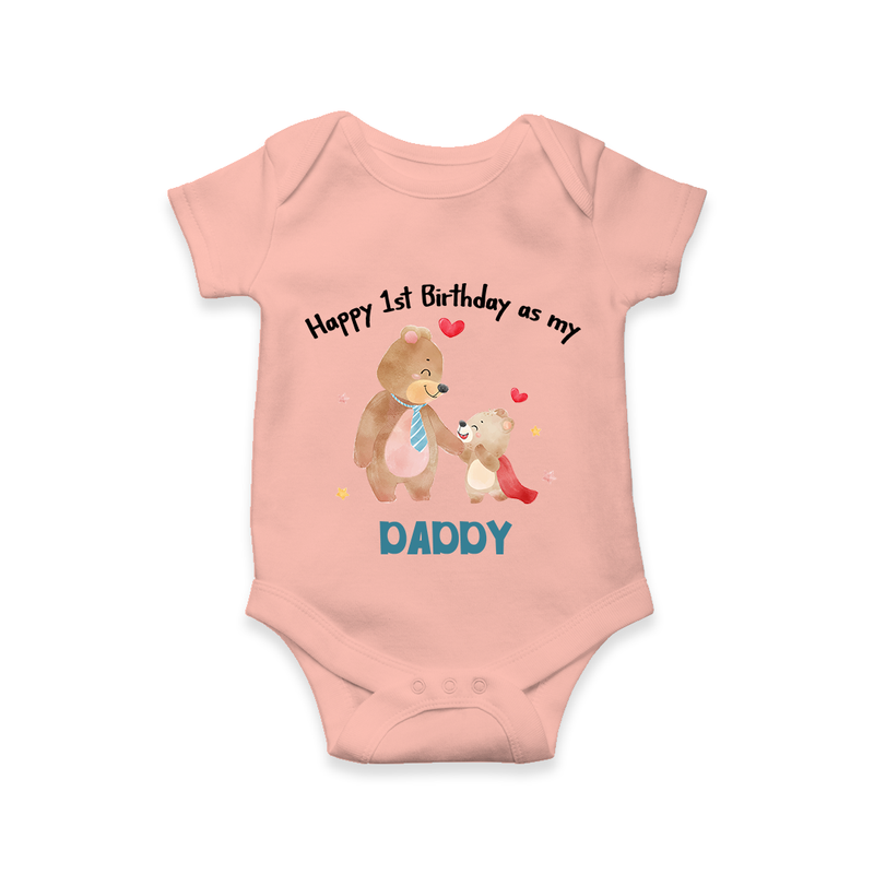 1st Birthday Wish to Dad from Baby | Printed Romper/Onesie - PEACH - 0 - 3 Months Old (Chest 16")