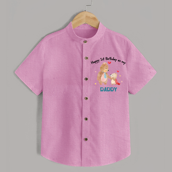 1st Birthday Wish to Dad from Baby | Printed Shirt - BABY PINK - 0 - 6 Months Old (Chest 23")