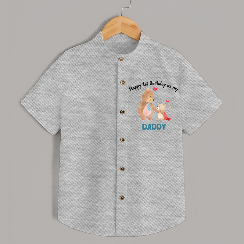 1st Birthday Wish to Dad from Baby | Printed Shirt - GREY - 0 - 6 Months Old (Chest 23")