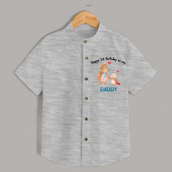 1st Birthday Wish to Dad from Baby | Printed Shirt - GREY - 0 - 6 Months Old (Chest 23")