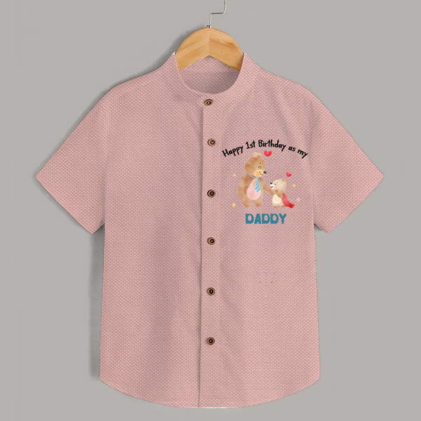 1st Birthday Wish to Dad from Baby | Printed Shirt - PEACH - 0 - 6 Months Old (Chest 23")